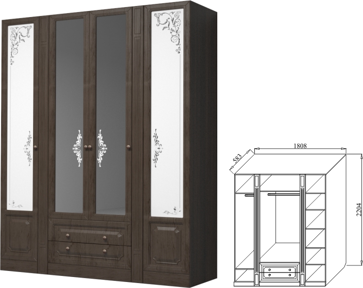ЕВА-11 Шкаф 4-х дверн. для платья и белья МДФ АСМ