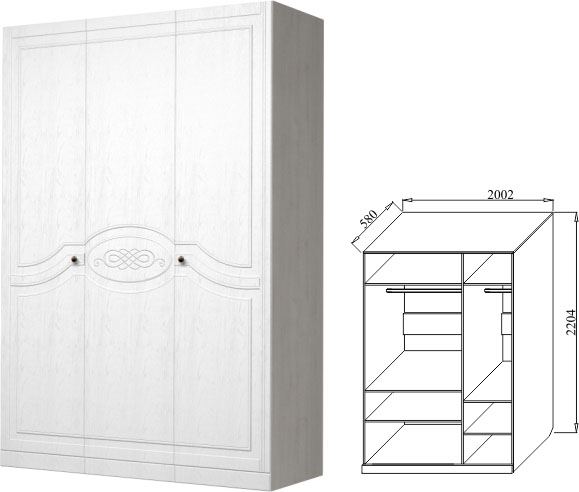Ева-9 Шкаф 3-х дверный для платья и белья 1500 МДФ АСМ